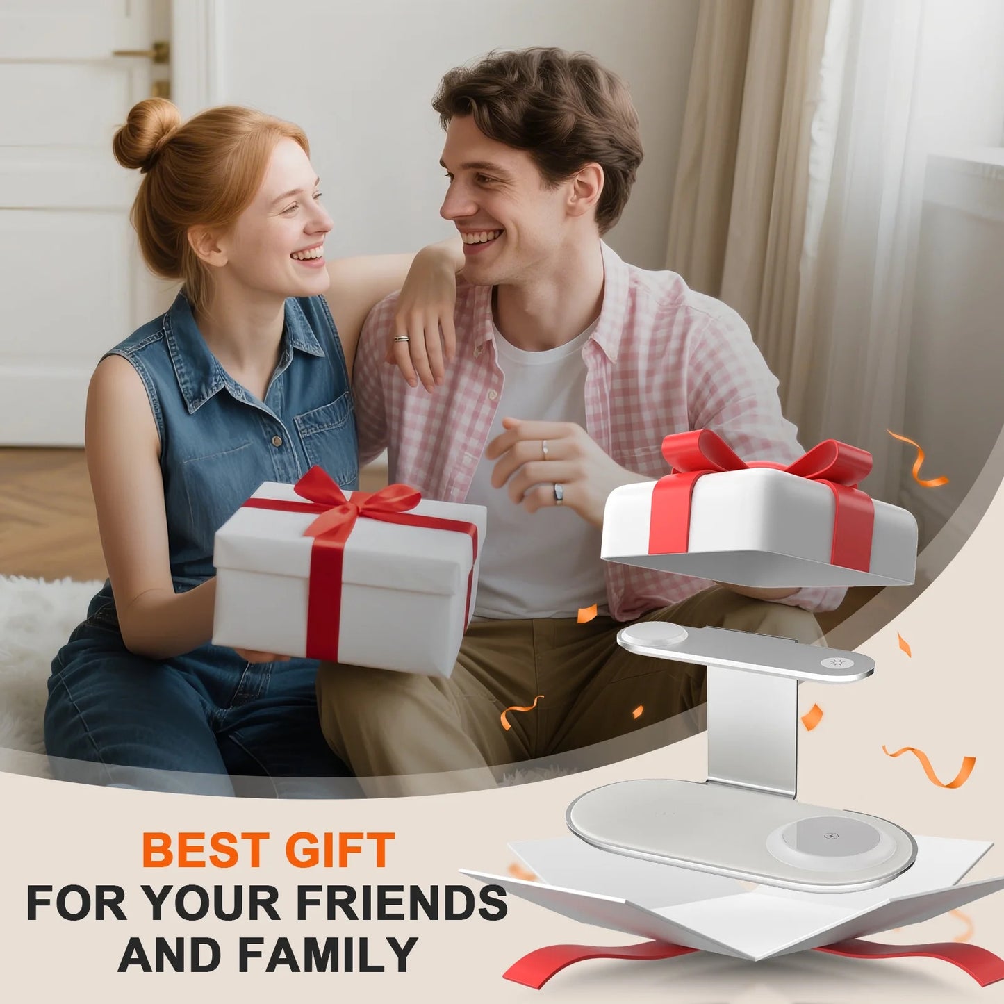 4 in 1 Charging Station, MagSafe Wireless Charger with Three Level soft Night Light, 15W Max Fast Charging for iPhone 16 15 14 13 12, for iWatch Series, for AirPods,USB-C Charger Included,White