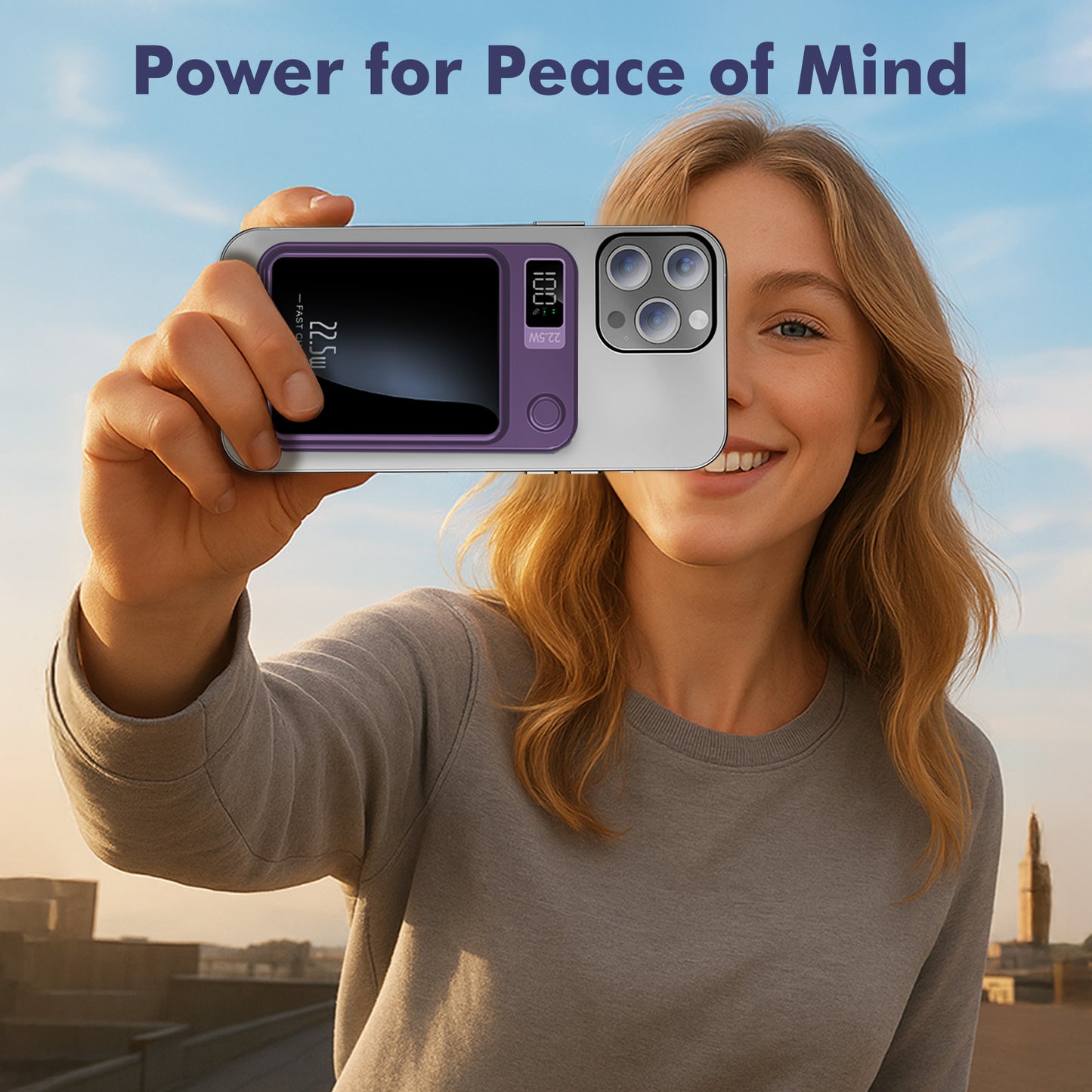 Wireless Power Bank, 10000mAh Fast Charging, with LED Power Display, 2 in 1 Portable Magnetic Power Bank, Compatible with Multi Device with cable, Purple