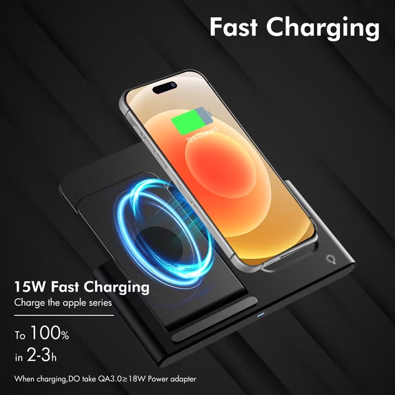All in One Magnetic Charging Stand Compatible with iPhone 16 15 14 13 12 11 8 Pro Max SE XS XR X, Wireless Charger for Apple Watch, and for AirPods 4 3 2 Pro, 3 in 1 Fast Charger(Black)