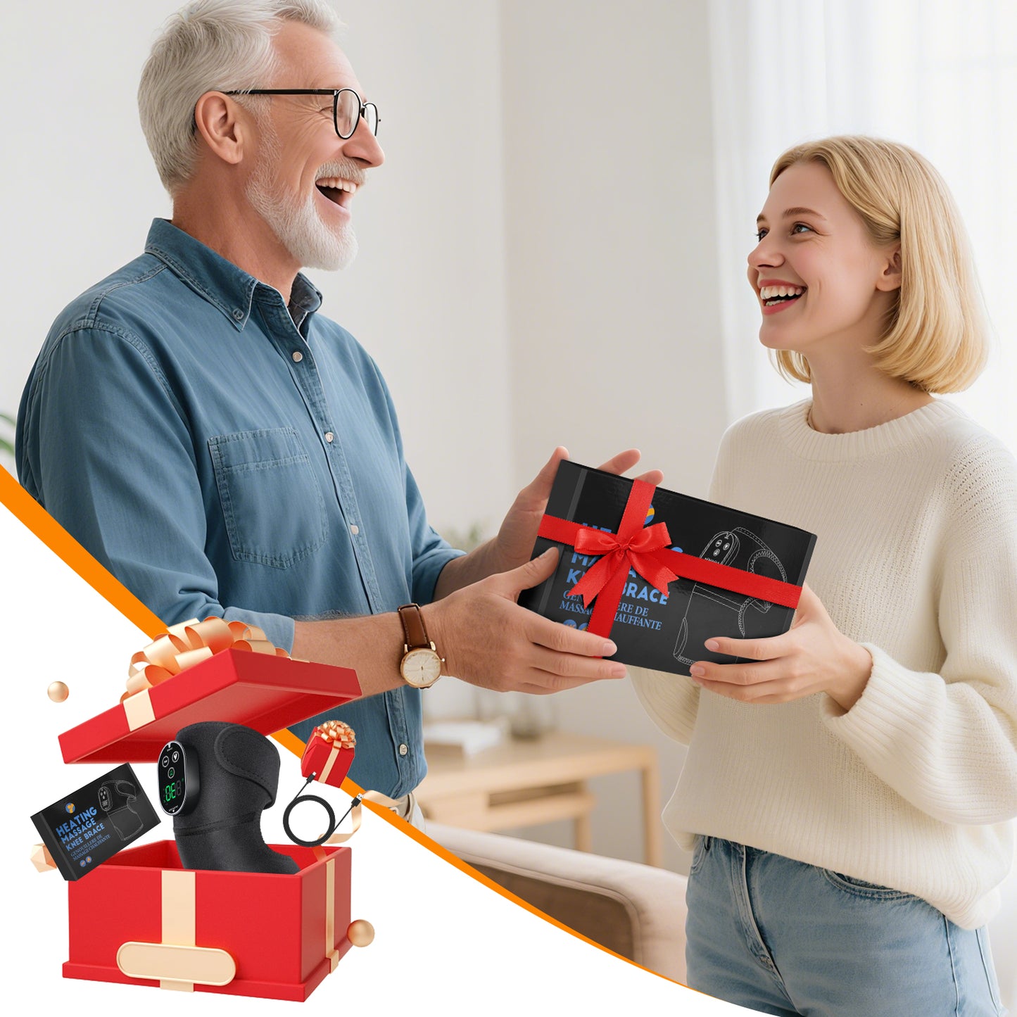 Baokaler Heated Knee Massager, Vibration Knee Heating Pad, 3 in 1 Cordless Shoulder & Elbow Brace with 6 Heat Level 3 Vibration for Joint Stress, Perfect Gifts for Family Friends