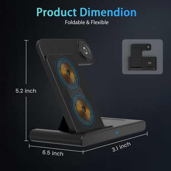 15W Fast Wireless Charger Station for iPhone 16 15 14 13 12 11 8 Pro Max SE XS XR X,3 in 1 Charging Stand for Apple Watch, for AirPods 4 3 2 Pro, Multi Device Charger(Black)