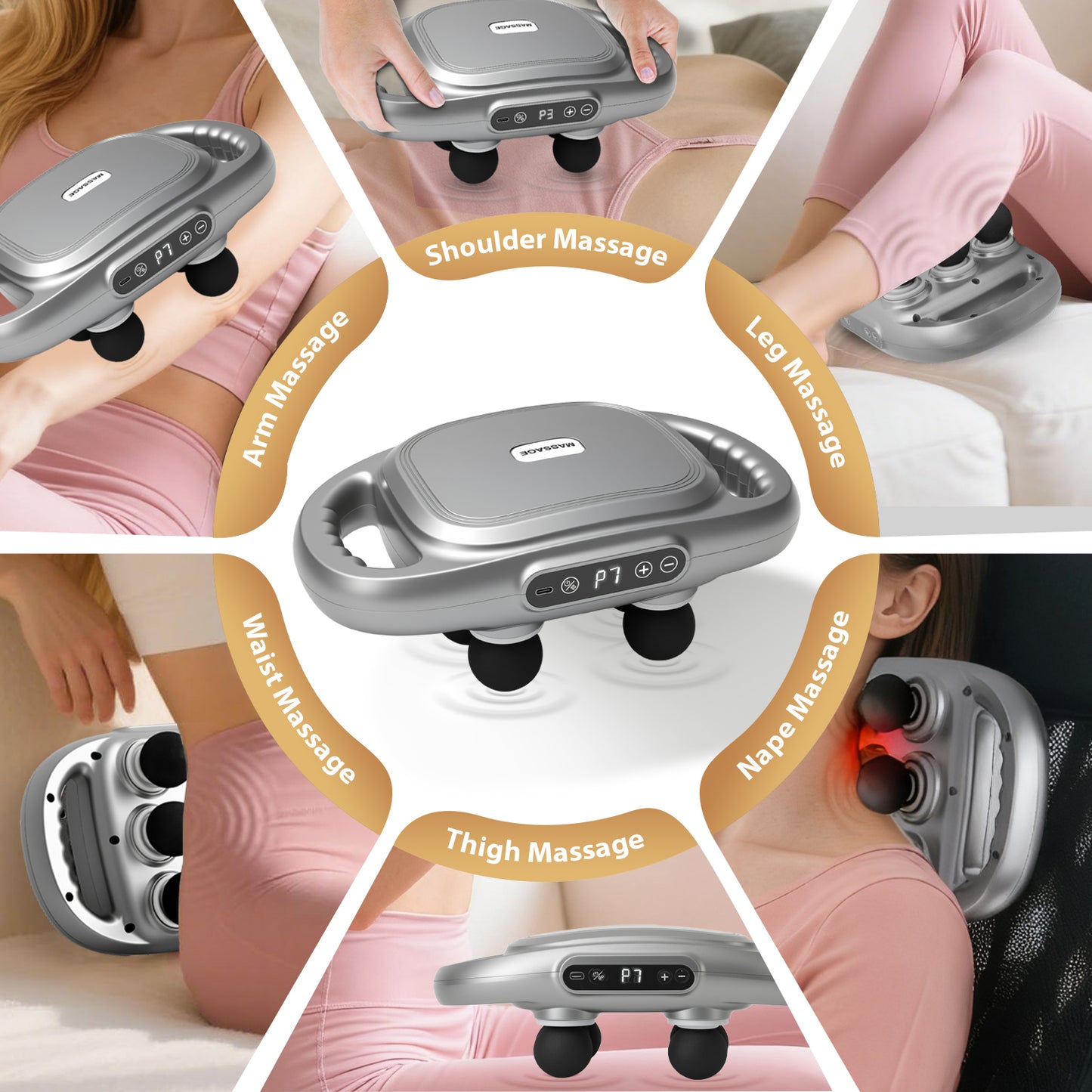 6 Head Massage Gun, Electric Massage Guns with 3 Sets Massage Heads & 9 Modes, Gun Tool for Legs, Arms, Waist, Back, Buttocks, Relax Full Body Muscle, Gifts for Friends, Parents