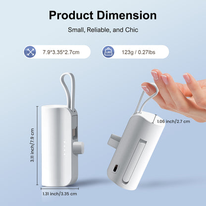 Power Bank, Mini Portable Charger with Dual Output, 4500mAh Battery Pack Compatible with iPhone, Compatible with Samsung, and More, White