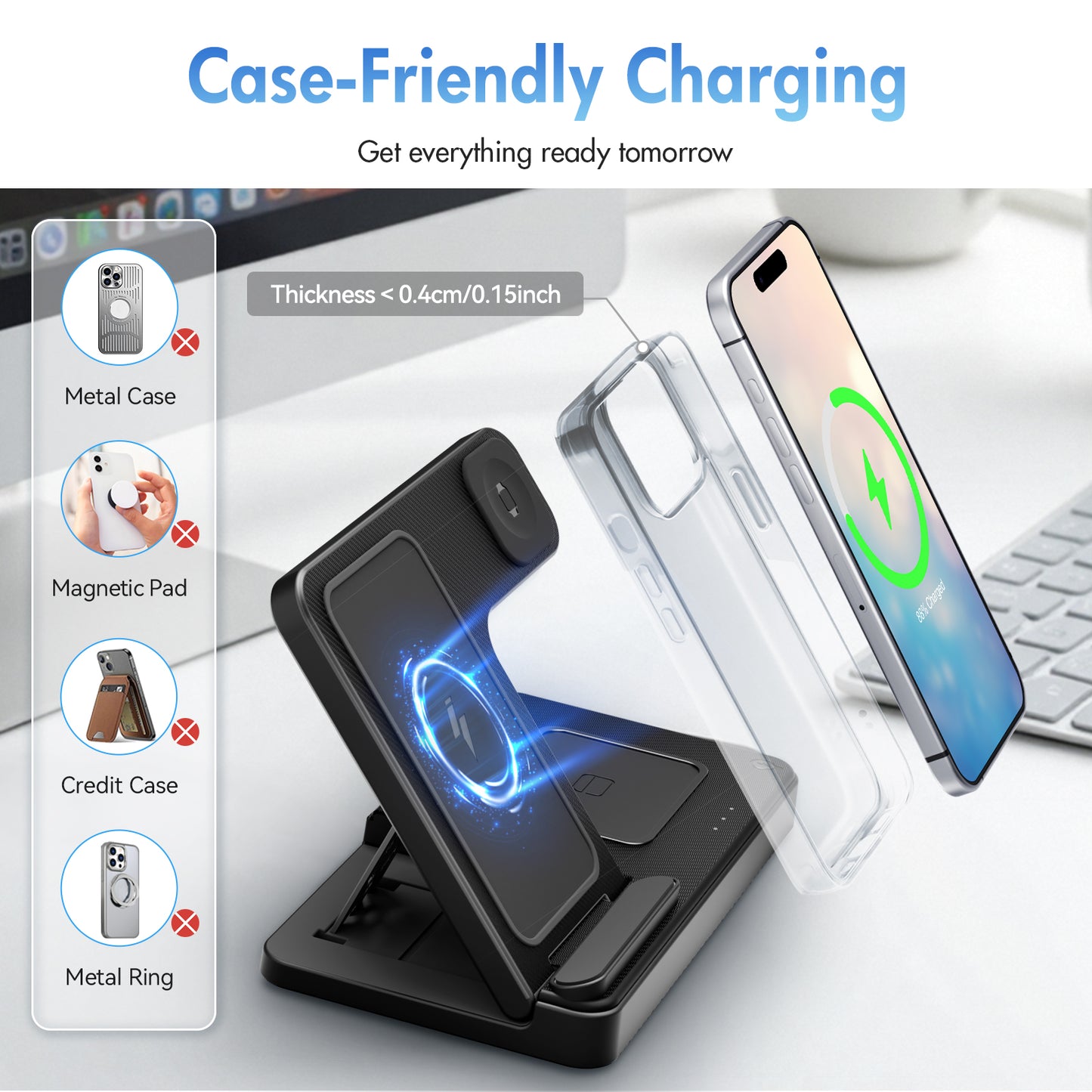 Wireless Charger, Magnetic Fast Charging Stand Compatible with iPhone 16 15 14 13 12 11 Pro Max Plus XS XR X 8, for Apple Watch 9 8 7 6 5 4 3 2 SE, for AirPods 3 2 Pro, 3 in 1 Charging Station