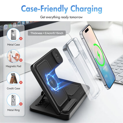 Wireless Charger, Magnetic Fast Charging Stand Compatible with iPhone 16 15 14 13 12 11 Pro Max Plus XS XR X 8, for Apple Watch 9 8 7 6 5 4 3 2 SE, for AirPods 3 2 Pro, 3 in 1 Charging Station