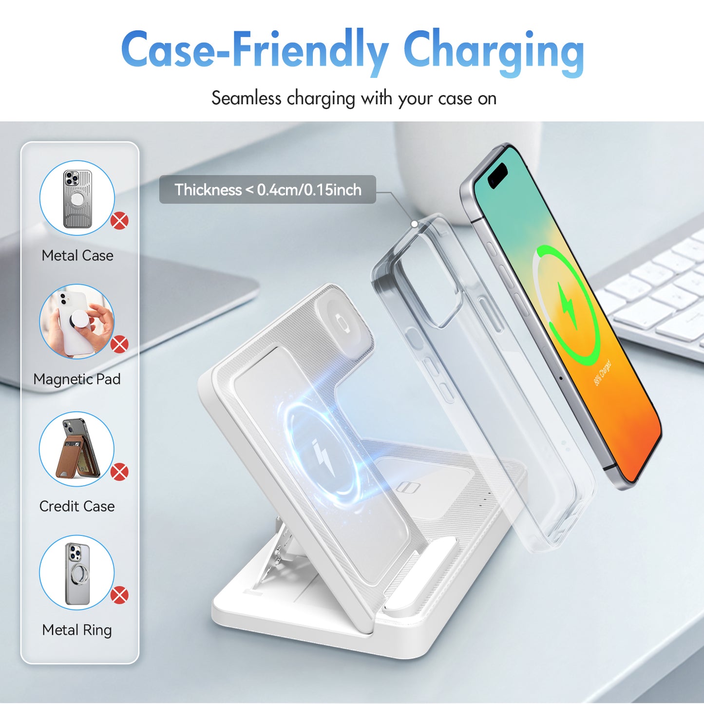 Wireless Charging Station, 3 in 1 Wireless charger Compatible with iPhone 16 15 14 13 12 11 Pro Max Plus XS XR X 8, for Airpods 4 3 2 Pro, For IWatch 9 8 Ultra 2 SE 7 6 5 4 3 2