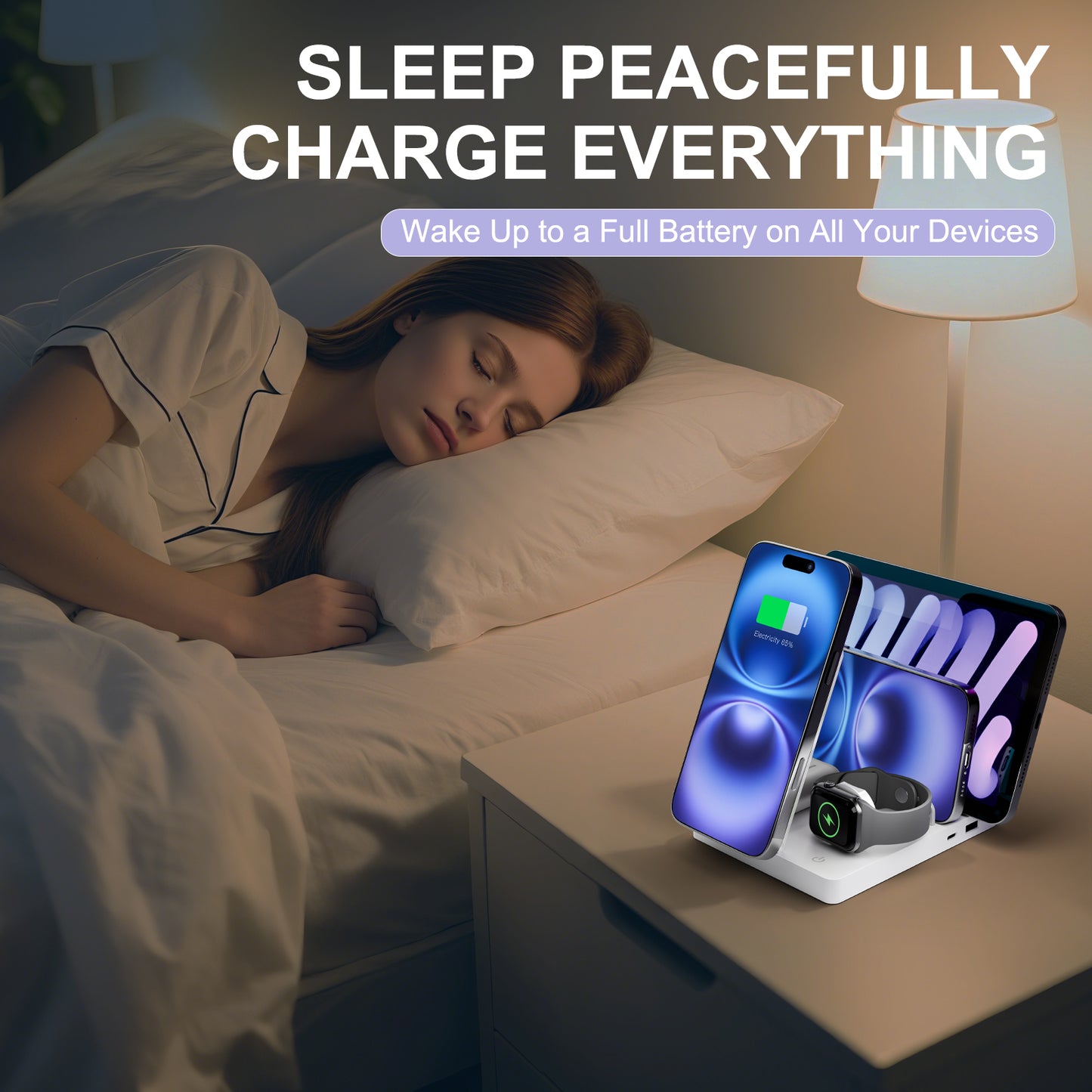 15W Fast Charging Station, 5 in 1 Wireless Charger Compatible with iPhone 15 14 13 12 11 8 Series, Charging Dock Compatible with AirPods 4 3 2 1, for iWatch, for iPad, White