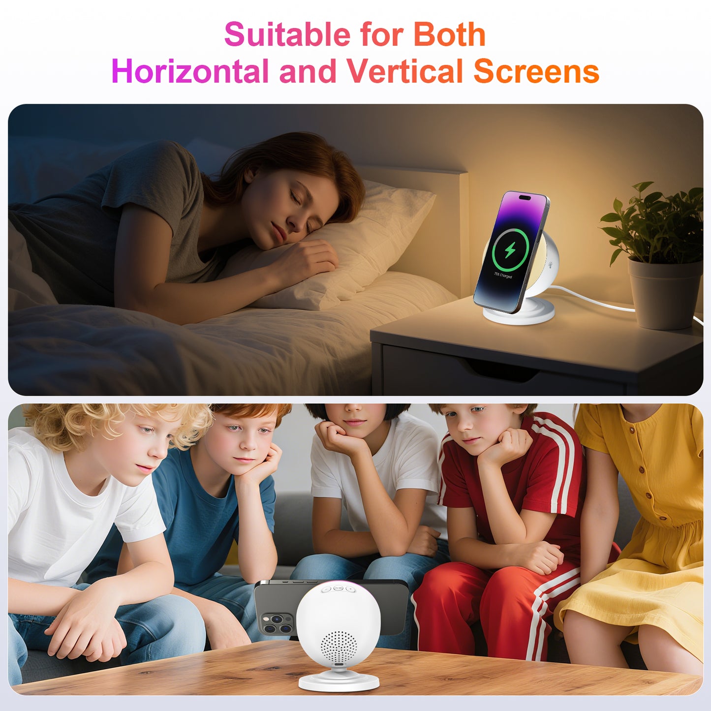 Wireless Charger for iPhone Samsung Huawei,Magnetic Charging Station with Bluetooth speaker and RGB light, Travel Charging Station Compatible with Apple 12 and above series, White