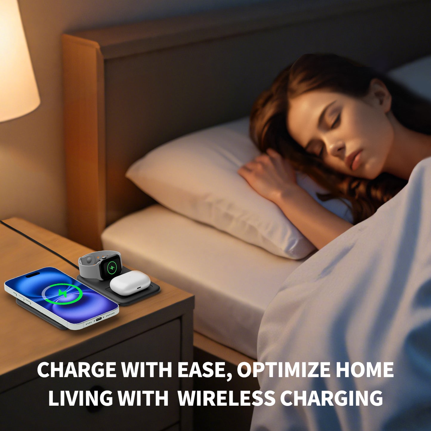 Wireless Charger for iPhone, 3 in 1 Magnetic Charging Station for Apple Devices for iPhone 16 15 14 13 12 Pro Max Plus - Foldable Charging Pad for Apple Watch Series Airpods 4 3 2 Pro, Black