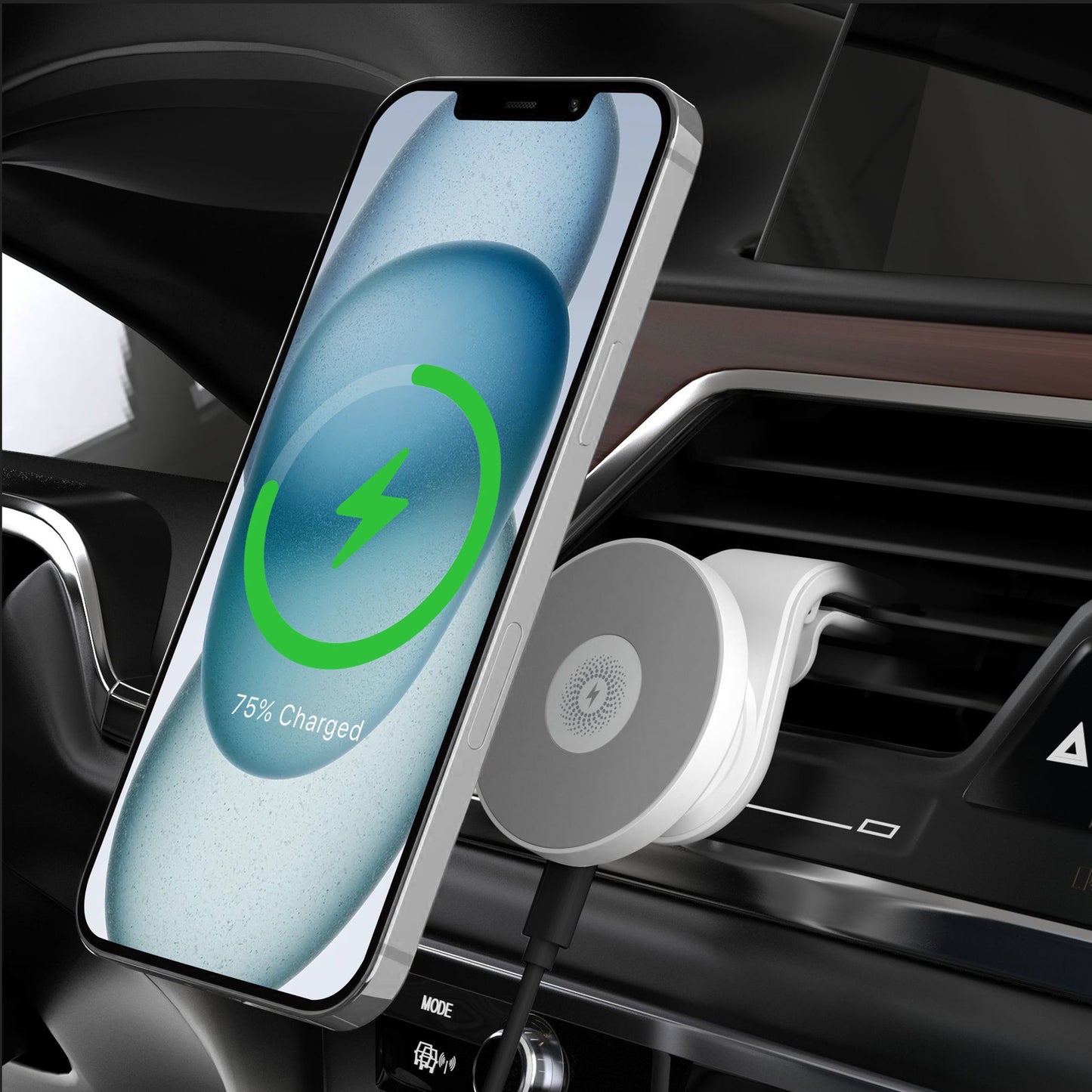 Super Strong Magnetic Car Mount with 15W Fast Wireless Charging, 360¡ã Rotatable and easy to install, durable and study, white
