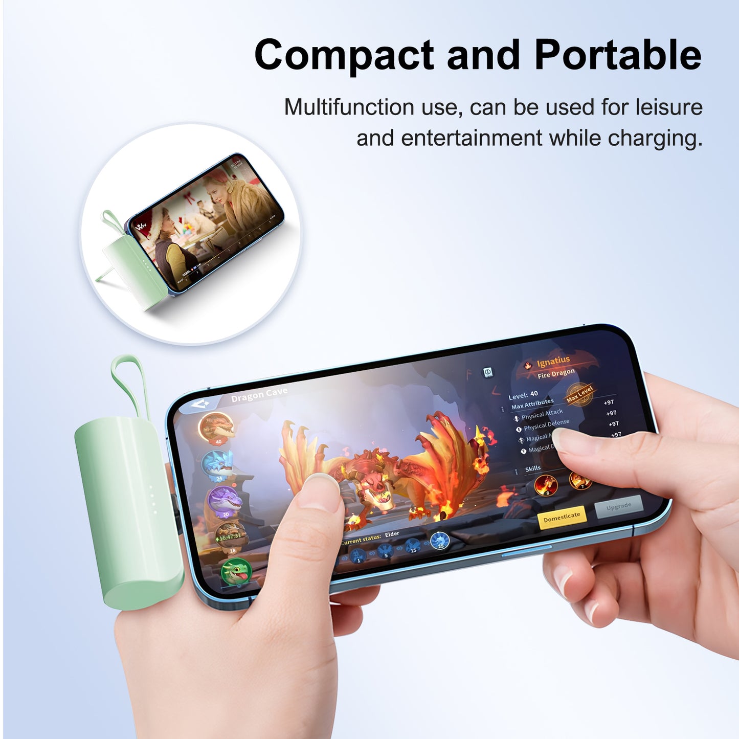 Ultra Mini Portable Charger 4500mAh, Power Bank with Dual Output, Portable Battery Pack for iPhone Series, Samsung, iPad Pro Air and More, Green