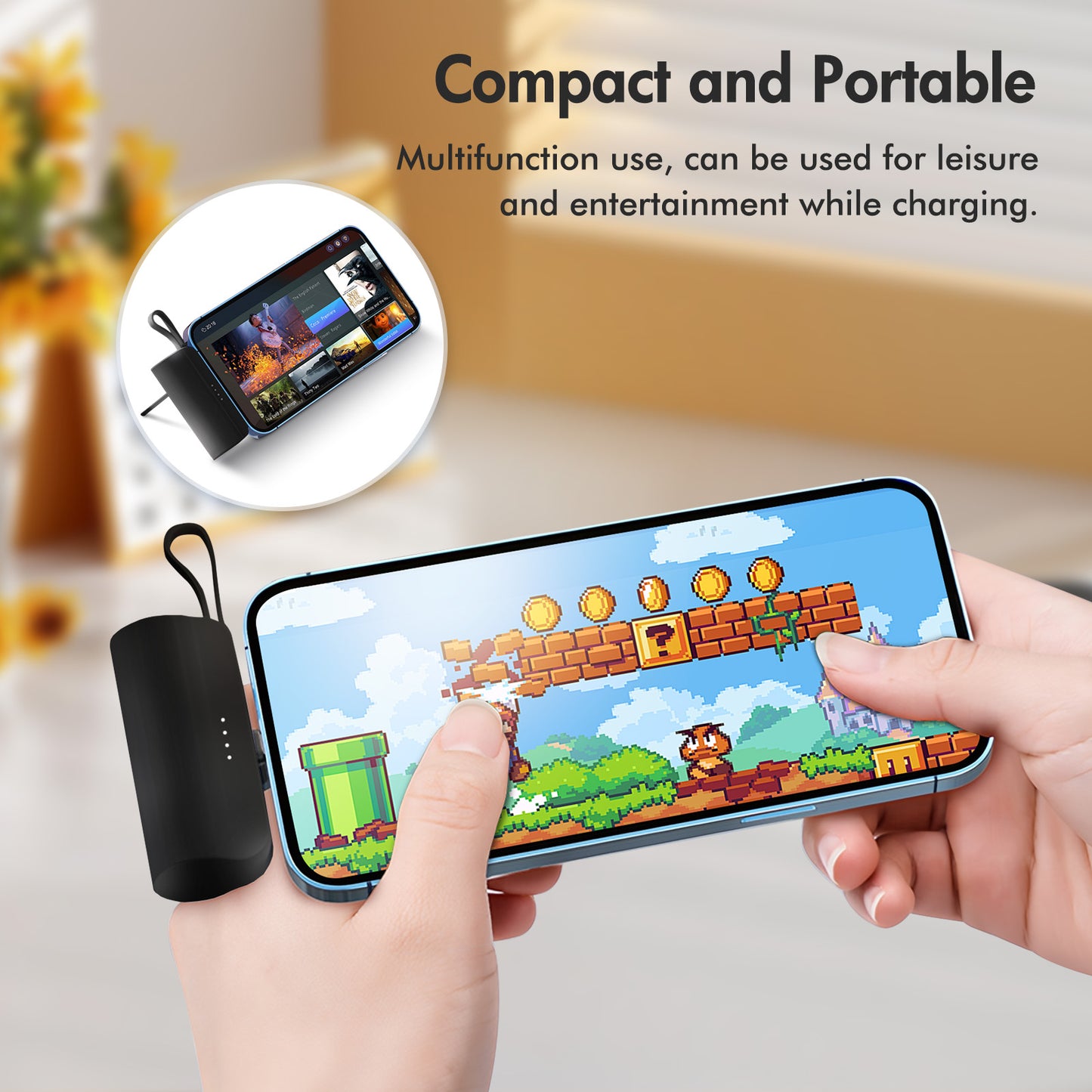 Ultra Mini Portable Charger 4500mAh, Power Bank with Dual Output, Portable Battery Pack for iPhone Series, Samsung, iPad Pro Air and More, Black