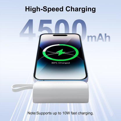 Power Bank, Mini Portable Charger with Dual Output, 4500mAh Battery Pack Compatible with iPhone, Compatible with Samsung, and More, White