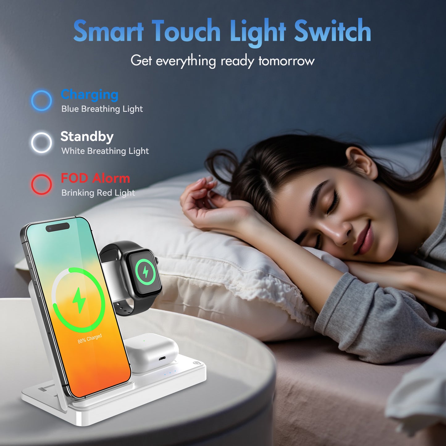 Wireless Charging Station, 3 in 1 Wireless charger Compatible with iPhone 16 15 14 13 12 11 Pro Max Plus XS XR X 8, for Airpods 4 3 2 Pro, For IWatch 9 8 Ultra 2 SE 7 6 5 4 3 2