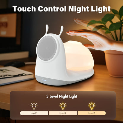 Wireless Charger, 15W Fast Charging Station with Light for iPhone 16e 16 15 14 13 12 Pro Max, Desktop Nightstand Snail-Shaped Detachable LED Lamp Bedside Cordless Light