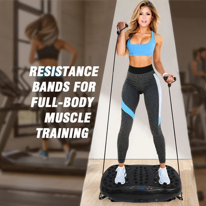 Vibration Plate Exercise Machine with Resistance Bands, Vibrating Plate Machine with Remote Control and Bluetooth Function for Home Fitness and Health Maintenance, Black