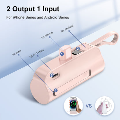 Power Bank, Mini Portable Charger with Dual Output, 4500mAh Battery Pack Compatible with iPhone, Compatible with Samsung, and More, Pink