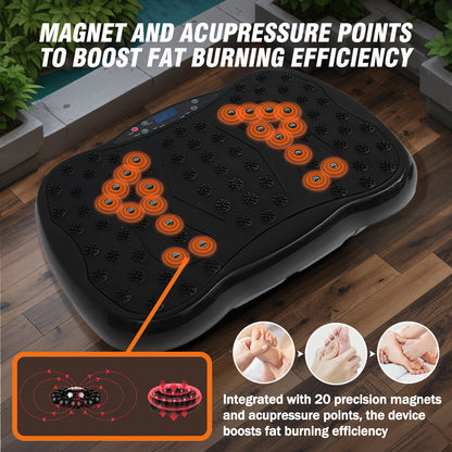 Vibration Plate Exercise Machine with Resistance Bands, Vibrating Plate Machine with Remote Control and Bluetooth Function for Home Fitness and Health Maintenance, Black