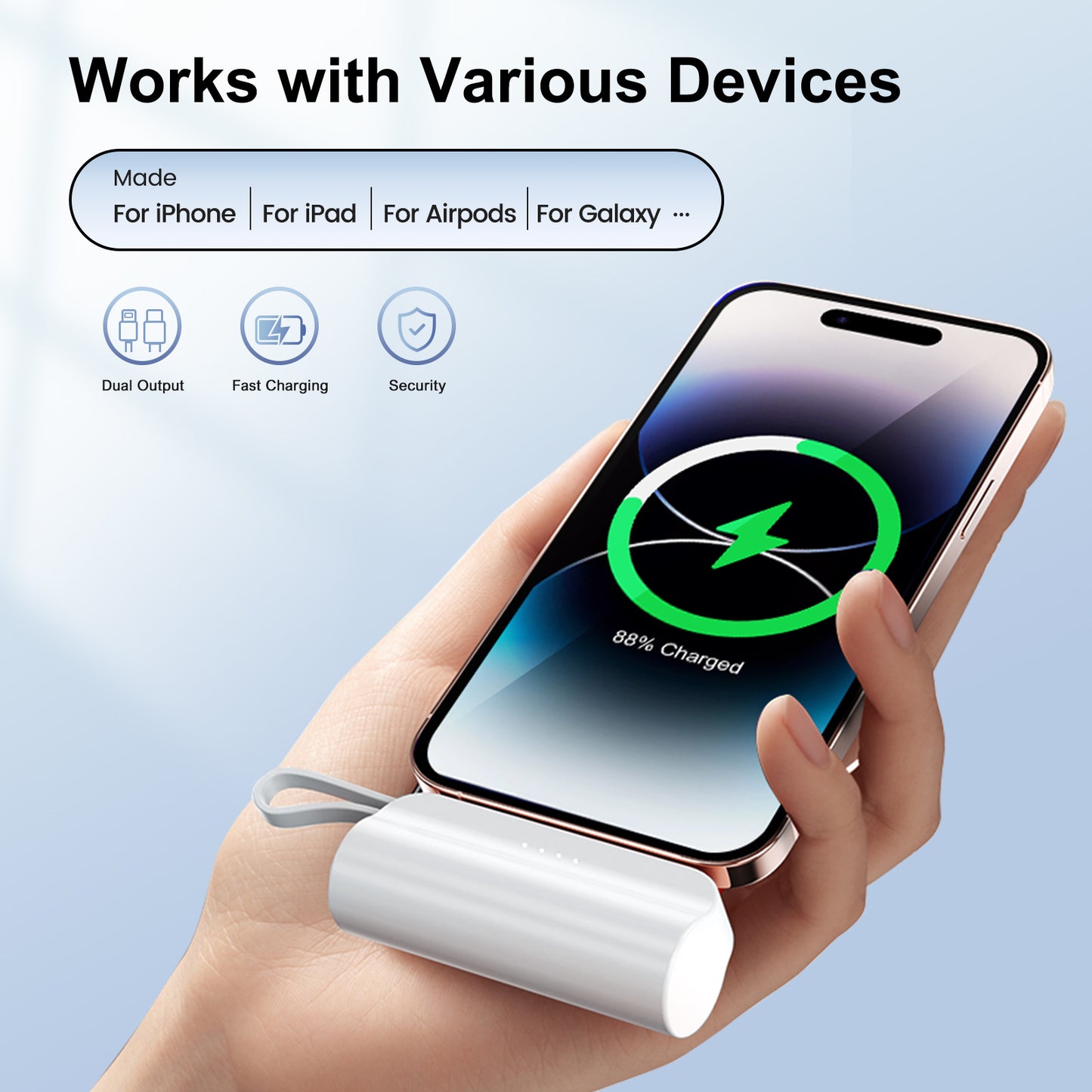 Portable Charger, Power Bank, 4500mAh Battery Pack for iPhone, for Android, Pocket Sized, Perfect for Traveler, White