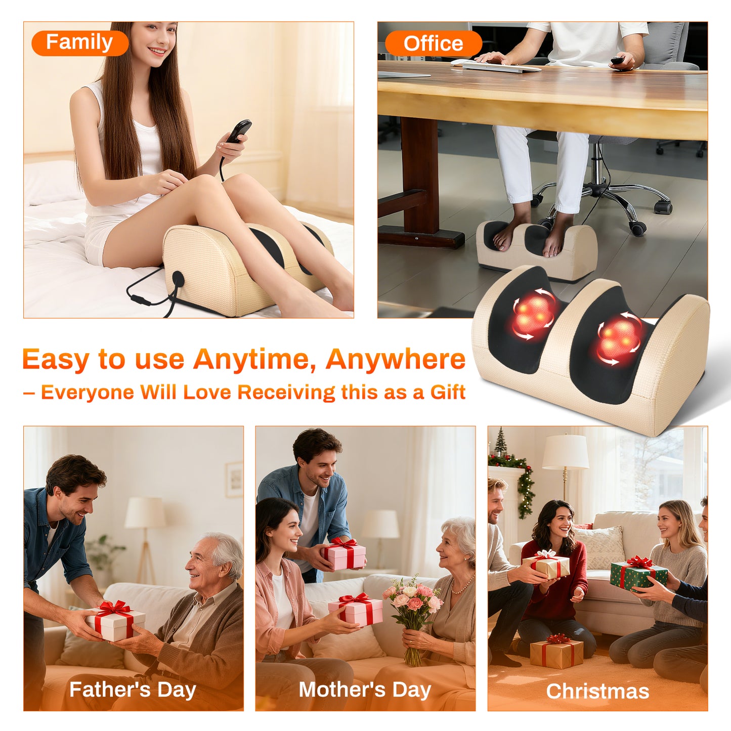 Foot Massager, Foot and Calf Massage Machine, Shiatsu Deep Tissue Massage Machine with Heat, Leg Massager with Massage Roller, Gifts for Mom and Dad, Gold