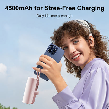 Fast Charging Power Bank 4500mAh, Ultra Mini Portable Charger with Dual Output, Pocket Sized Battery Pack for iPhone Android Samsung Galaxy Quick Charge(Pink)