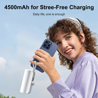 Power Bank, Mini Portable Charger with Dual Output, 4500mAh Battery Pack Compatible with iPhone, Compatible with Samsung, and More, White