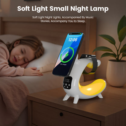 Charging Station , 6 in 1 Wireless Charger with Ambient Light and Bluetooth Speaker, 15 W Magsafe Charging Station for iPhone 11 and above series, Compatible with AirPods iWatch