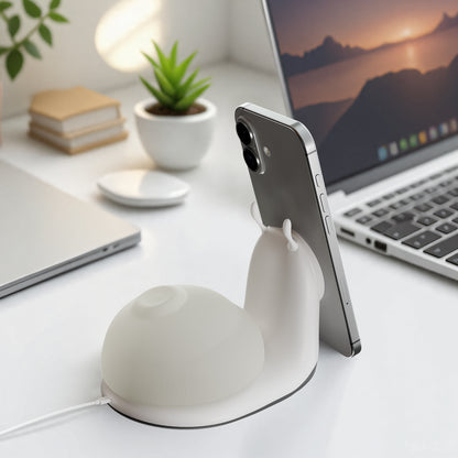 Wireless Charger, 15W Fast Charging Station with Light for iPhone 16e 16 15 14 13 12 Pro Max, Desktop Nightstand Snail-Shaped Detachable LED Lamp Bedside Cordless Light