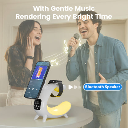 Charging Station , 6 in 1 Wireless Charger with Ambient Light and Bluetooth Speaker, 15 W Magsafe Charging Station for iPhone 11 and above series, Compatible with AirPods iWatch