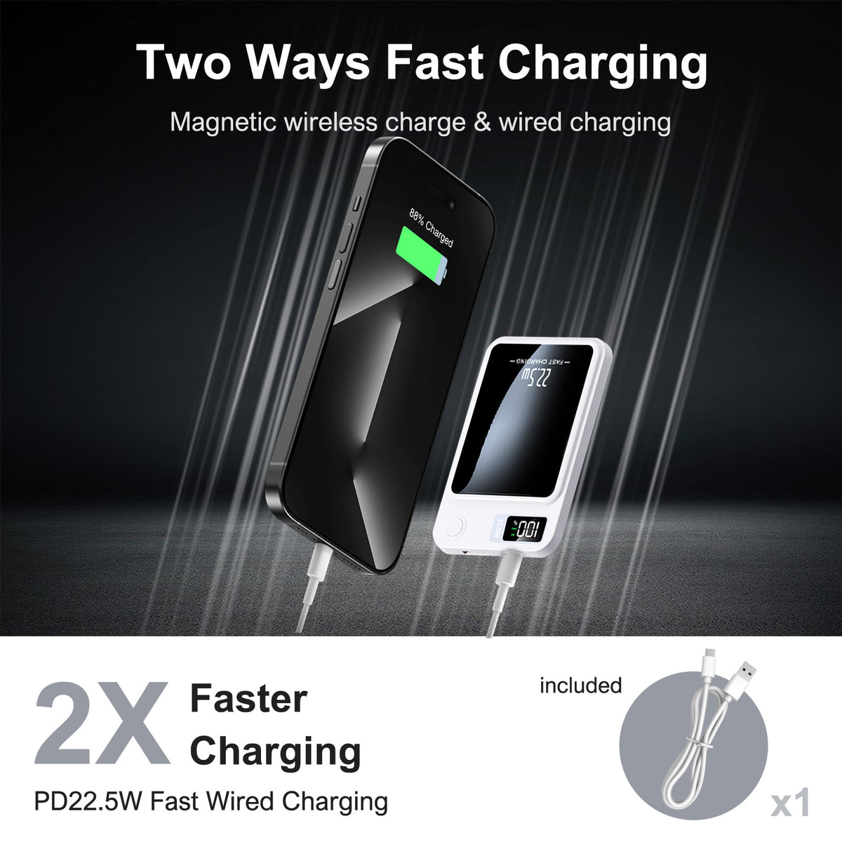 Magnetic Wireless Power Bank,10000mAh Portable Charger with 22.5W Fast Charging,LED Power Display,Strong Magnetic Suction Compatible with iPhone 15 and Above & Android - White