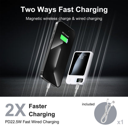 Magnetic Wireless Power Bank,10000mAh Portable Charger with 22.5W Fast Charging,LED Power Display,Strong Magnetic Suction Compatible with iPhone 15 and Above & Android - White