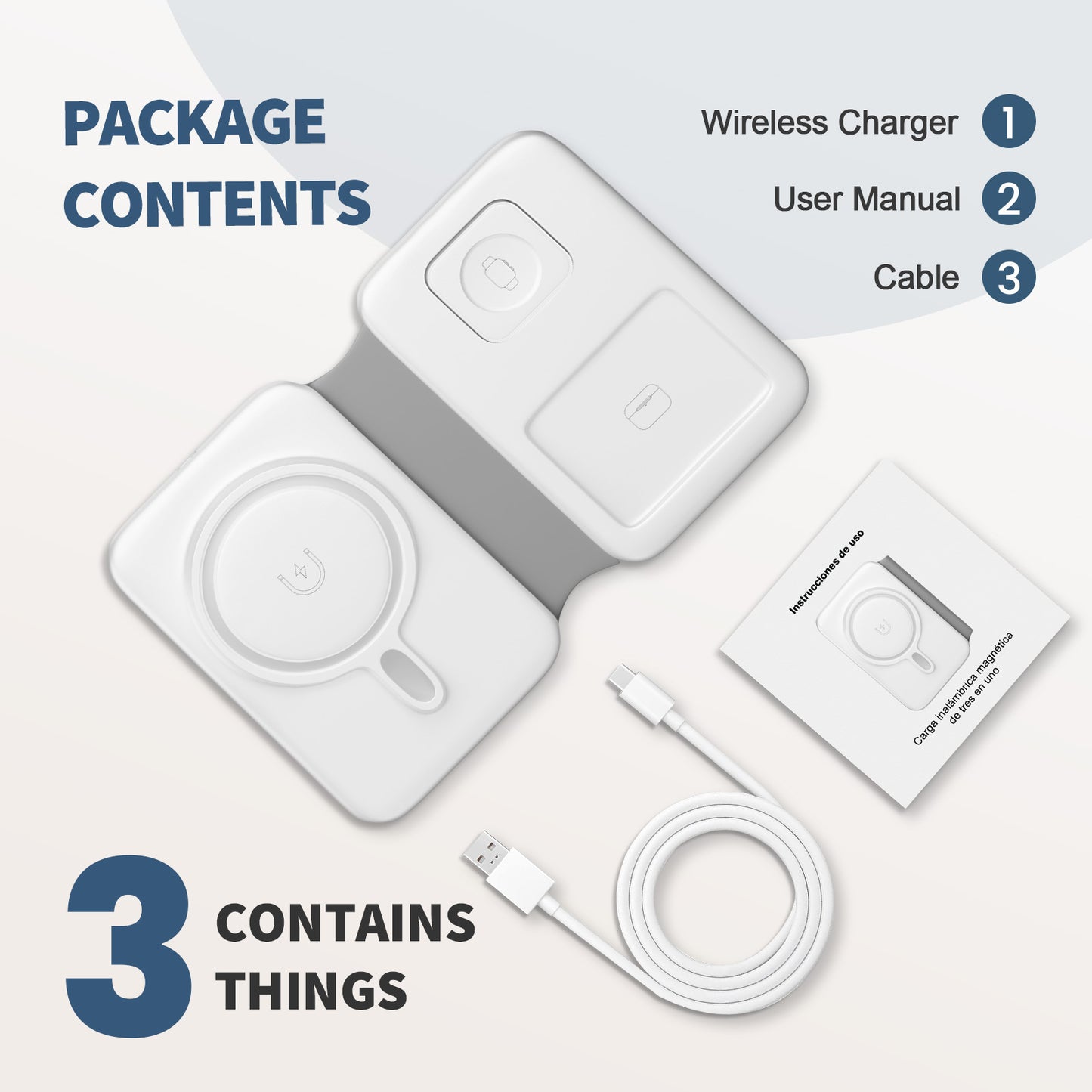 Wireless Charger for iPhone, 3 in 1 Magnetic Charging Station for Apple Devices for iPhone 16 15 14 13 12 Pro Max Plus - Foldable Charging Pad for Apple Watch Series Airpods 4 3 2 Pro, White