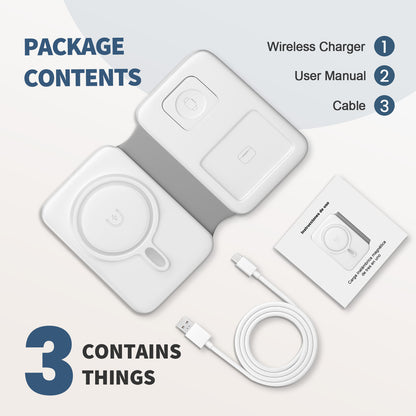 Wireless Charger for iPhone, 3 in 1 Magnetic Charging Station for Apple Devices for iPhone 16 15 14 13 12 Pro Max Plus - Foldable Charging Pad for Apple Watch Series Airpods 4 3 2 Pro, White