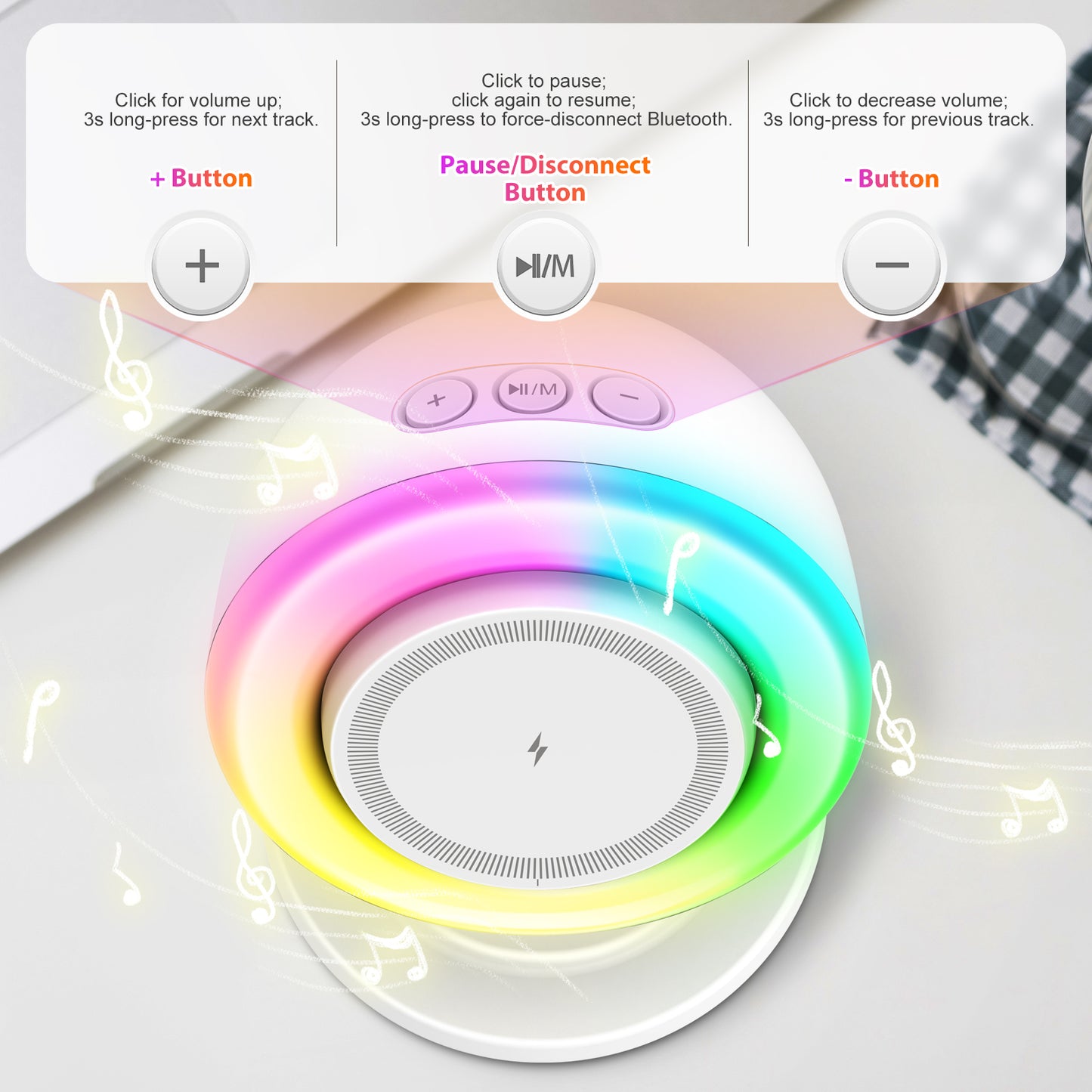 Wireless Charger for iPhone Samsung Huawei,Magnetic Charging Station with Bluetooth speaker and RGB light, Travel Charging Station Compatible with Apple 12 and above series, White
