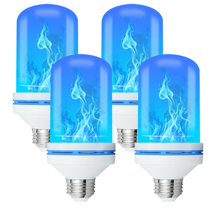 TopZoo Blue LED Light Bulbs 4PCS, Flickering Flame Light Bulbs Upgraded 4 Modes, E26 Base Light Bulbs with Upside Down Effect for Garden Decor, Halloween, Party, Patio, Indoor, Outdoor Decor