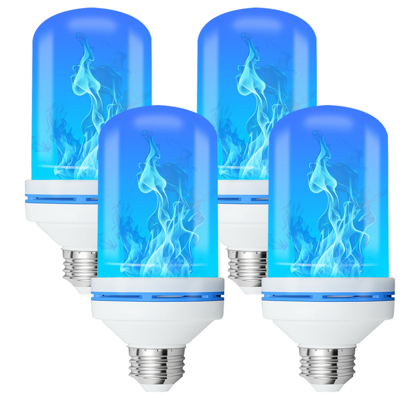TopZoo Blue LED Flame Light Bulbs 2PCS, Flickering Light Bulbs Upgraded 4 Modes, E26 Base Light Bulbs with Upside Down Effect for Garden Decor, Halloween, Party, Patio, Indoor, Outdoor Decor