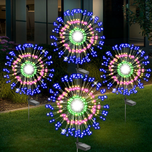 TopZoo Solar Garden Lights Outdoor, Firework Stake Lights Garden Decorative, Upgraded 180 LED Multicolor Sparklers Waterproof for Yard, Patio, Party, Christmas, Halloween, 4 Packs