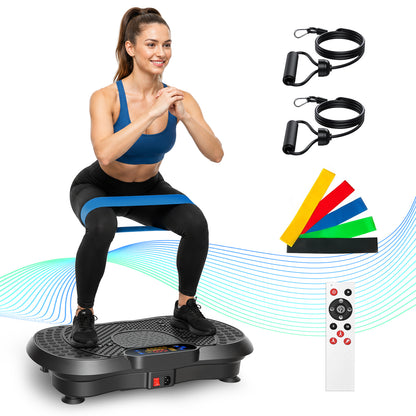 Vibration Plate Exercise Machine with 5 Resistance Bands, Whole Body Workout Vibration Platform for Fat Burning & Body Shaping