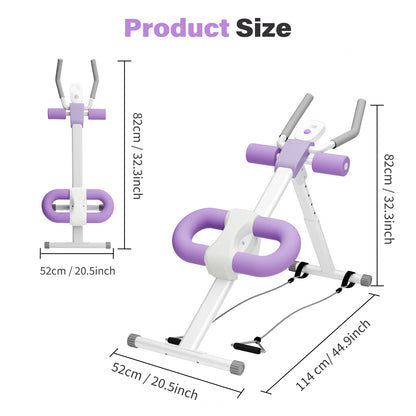 Rican Ab Machine, Foldable Abdominal Exercise Machine, Ab Workout Equipment with LCD Monitor, Abdominal Exercise Workout with Resistance Bands, Purple