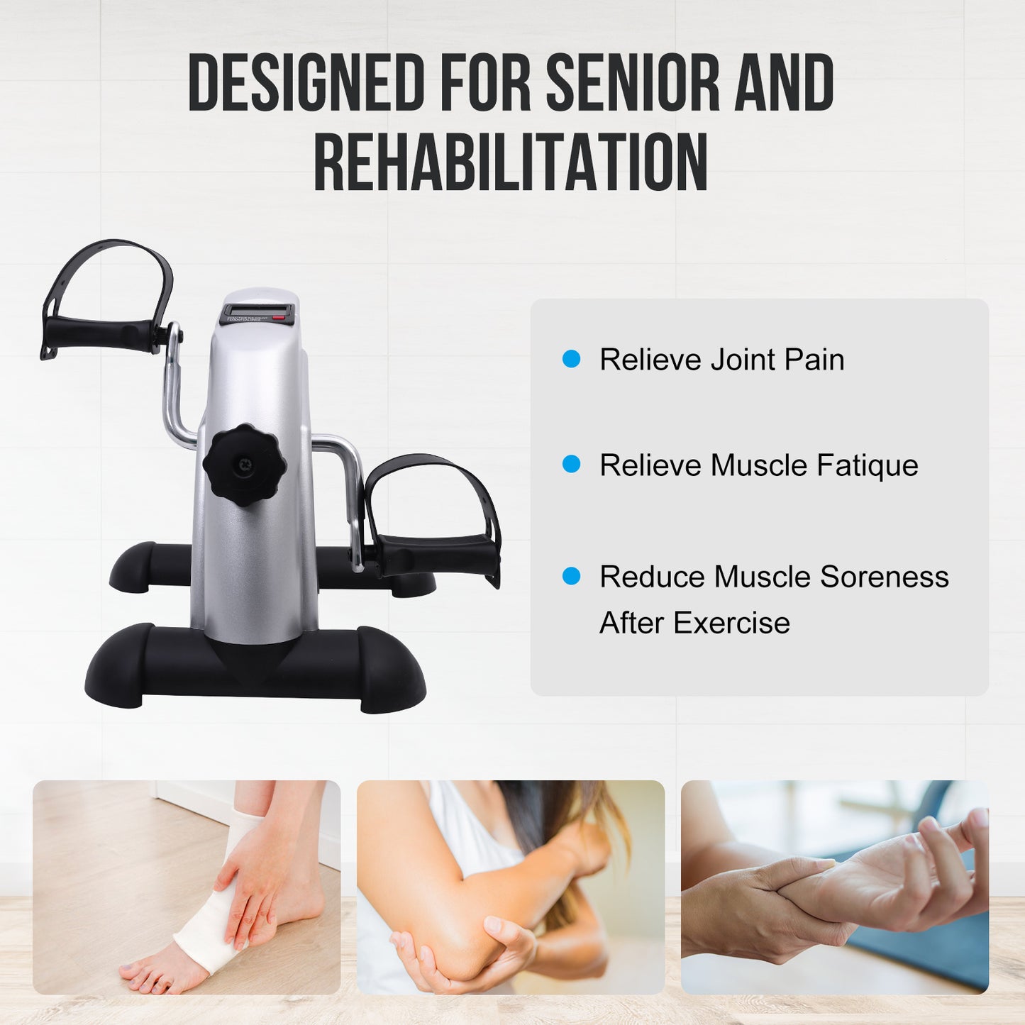 Under Desk Bike Pedal Exerciser Mini Exercise Bike, Portable Foot Cycle Arm & Leg Peddler Machine with LCD Screen Displays