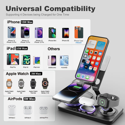 7 in 1 Wireless Charger for iPhone Airpods iWatch, Foldable Magnetic Charging Station For Apple Multiple Devices, Travel Charging Pad Dock Compatible with Apple 12 and above series