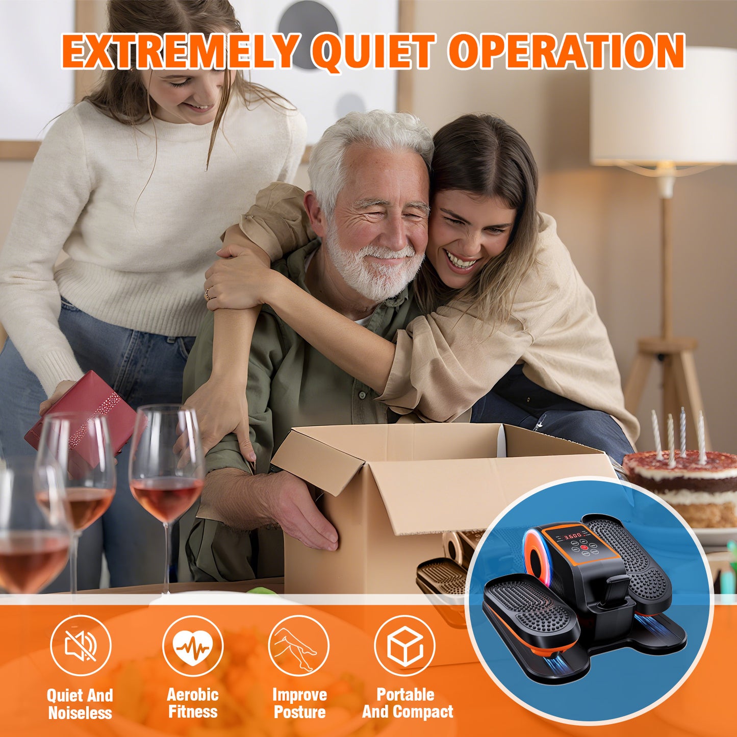 ALSO GO Under Desk Elliptical Machine, Quiet & Portable Leg Ellipse Exerciser with Remote Control & 12 Adjustable Speeds, Elliptical Exercise Machine with Dual Modes for Home Office Fitness