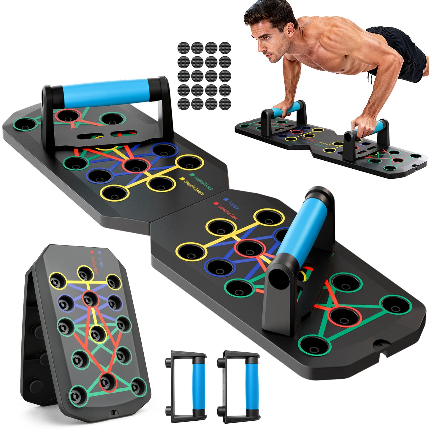 Rican Push up Board, Multifunctional Folding Push up Board, Portable Folding Push up Exercise Equipment, Suitable for Chest and Back Exercises, Fitness Strength Training Equipment