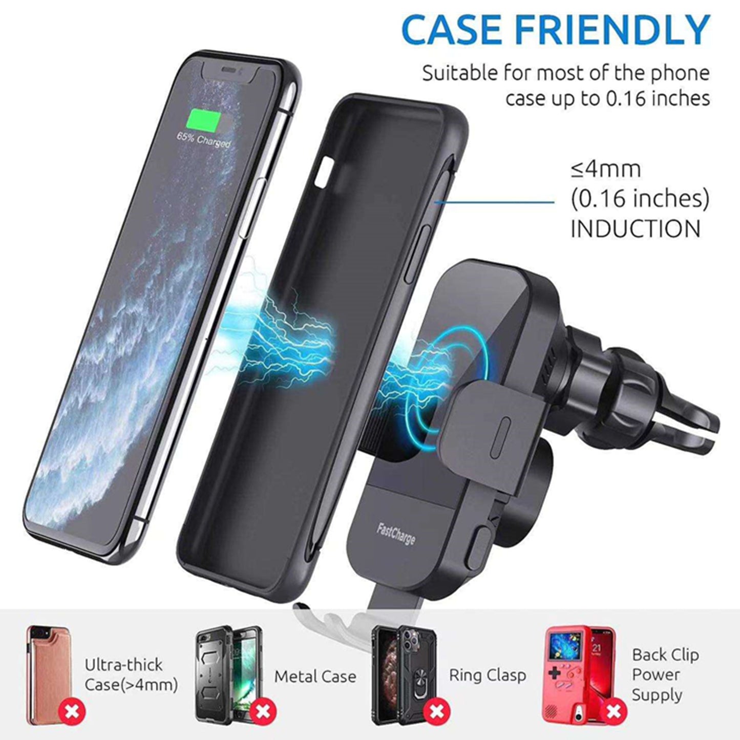 Wireless Car Charger,15W Fast Charging Auto Clamping Car Phone Holder Charger,Phone Holders for Car Mount Compatible for iPhone 17 16 15 14 13 12 11 Mini Pro Max XR,Samsung Galaxy,Black
