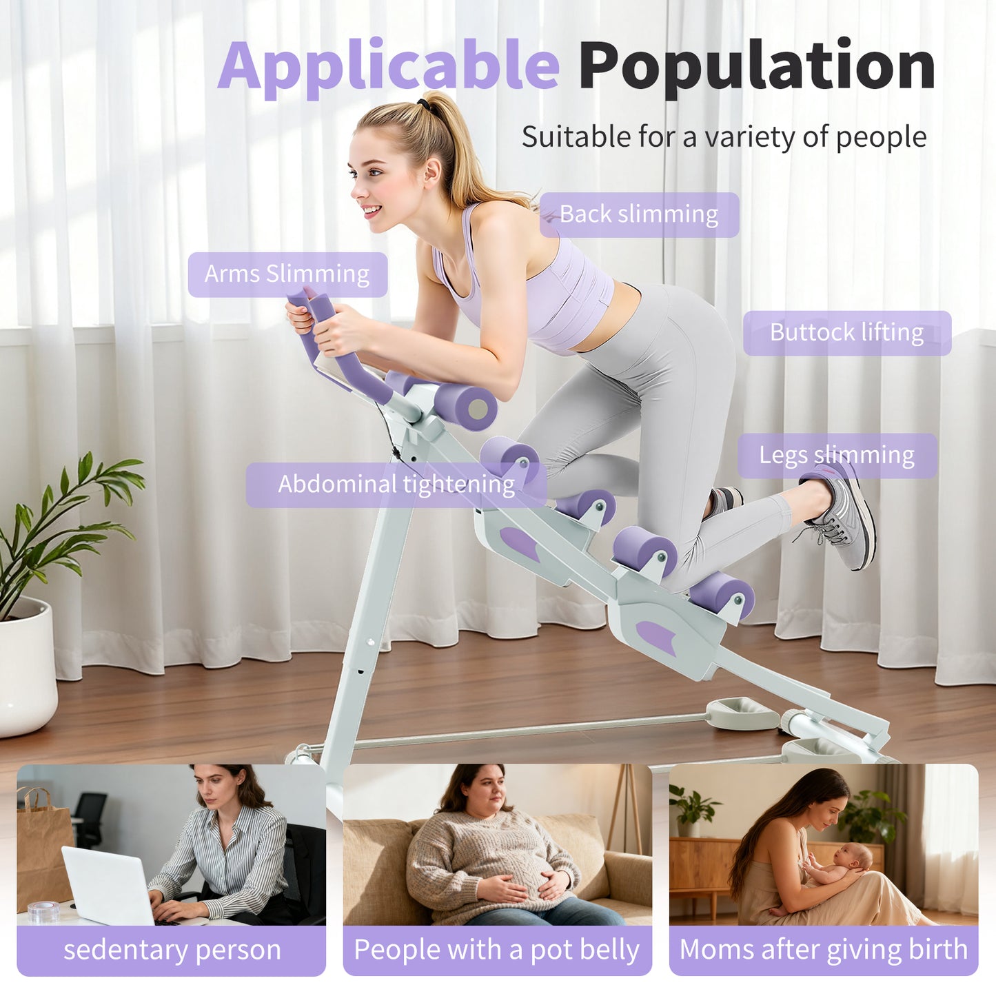 RICAN Ab Fitness Crunch, Abdominal Workout Machine for Glider Roller and Pushup with Headrest, Strength Training Exerciser for Core Strength and Plasticity, Ideal for Home Gym Office