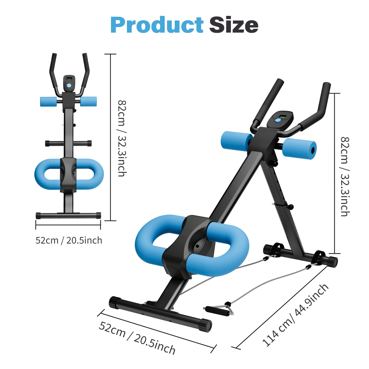 ALSO GO Ab Machine, Adjustable Ab Trainer Machine, Abdominal Workout Equipment with LED Display, 300 lb Foldable Abdominal Core Equipment with Resistance Bands, Blue