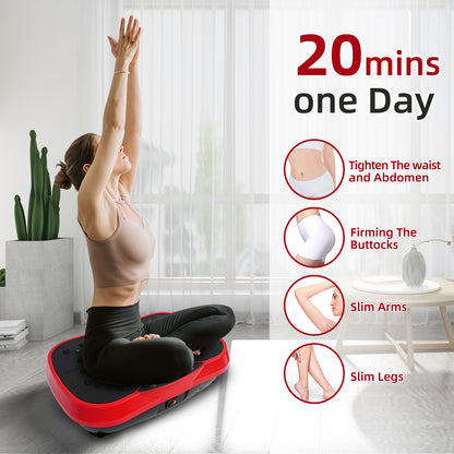 RICAN Vibration Plate Exercise Machine, Vibrating Lymphatic Drainage Shaking Board, Full Body Workout Platform with Loop Bands & Remote Control for Weight Loss Fat Burner, Red