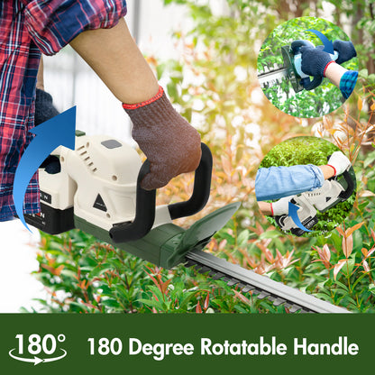 21V Cordless Hedge Trimmer with 20" Dual-Action Blade, Handle Electric Hedge Trimmer with 3.0Ah Battery and Fast Charger for Garden, Shrub, Grass and Lawn, Up to 20000 RPM, Green