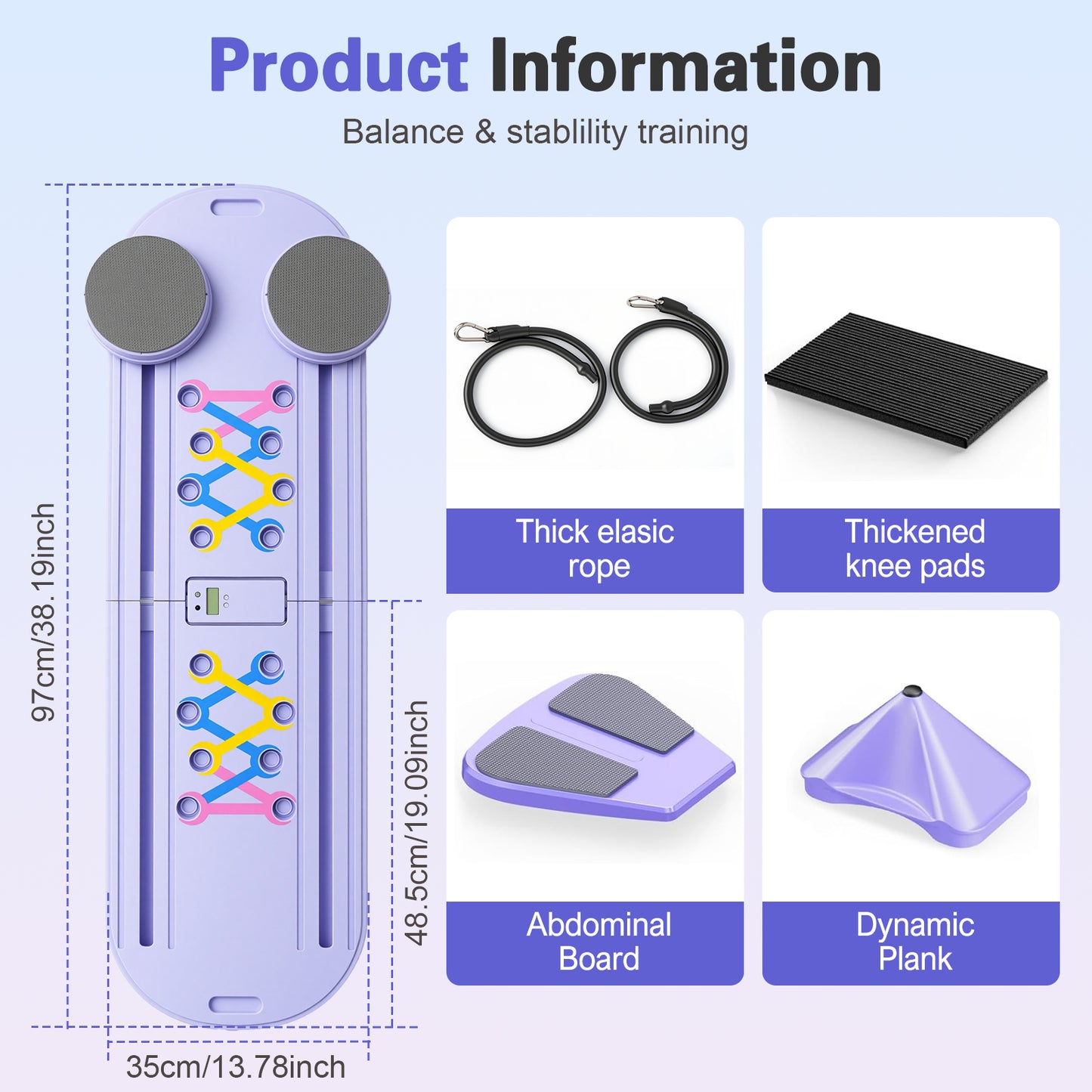 RICAN Foldable Pilates Board, Pilates Reformer Set, 15-in-1 Multifunctional Abdominal Board, Adjustable Push-Up Handles, Full Body Workout Equipment for Home, Purple
