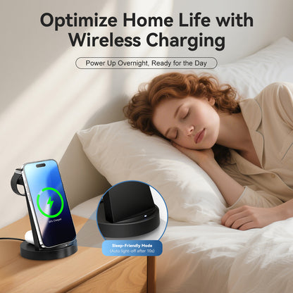 Charging Station, 15W Magnetic Wireless Charger for iPhone 17 16 15 14 13 12, for iWatch Series, for Airpods 4 3 2, for Samsung Galaxy, Black